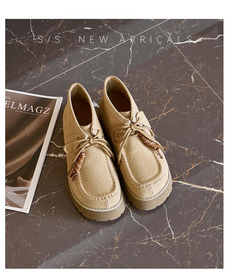 2025 Autumn British Retro Lace-up Leather Ankle Boots, 7CM Thick Sole for Height Boost, Stylish Martin Boots for Women