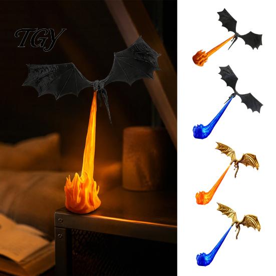 Fantasy Book Nook Dragon Bookshelf Light, 3D Printed Fire-Breathing Flying Dragon, Shelf Accent Lamp Reading Corner Lighting with LED Flame