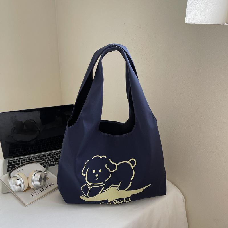 

Вместительная сумка-тоут для милой девочки с мультяшным принтом в полоску, женская, для учениц, осенняя новинка, на плечо темно-синий