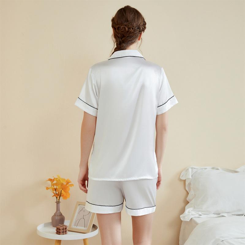 Women’s Summer Piped Solid Color Homewear 2 Piece Short Sleeve Shorts Pajama Set Casual Polo Collar Loungewear