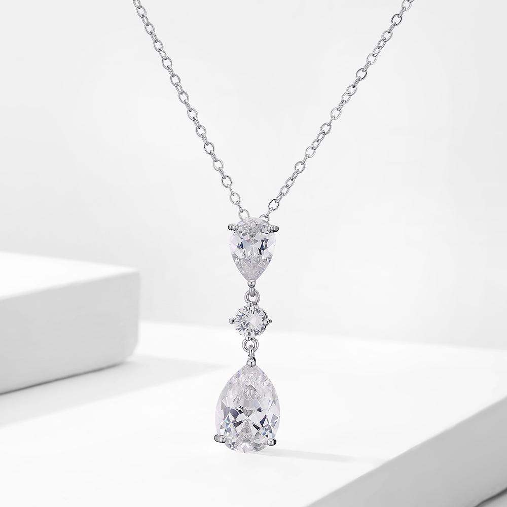ZAKOL Brand Classic Aesthetic Water Drop CZ Pendant Necklace Shiny Geometric Crystal Wedding Party Zircon for Women Wholesale