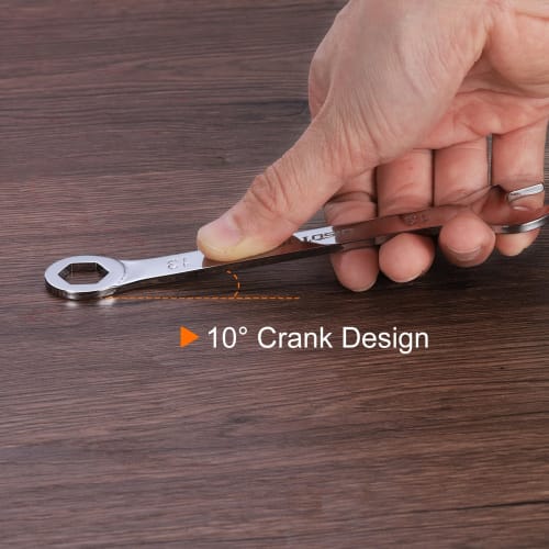 uxcell Combination Spanner, Ratchet Wrench, Thin Type, Metric, 12mm, CR-V Chrome Plated Steel, 6-Point Box End, 15 Offset, Open End, Silver