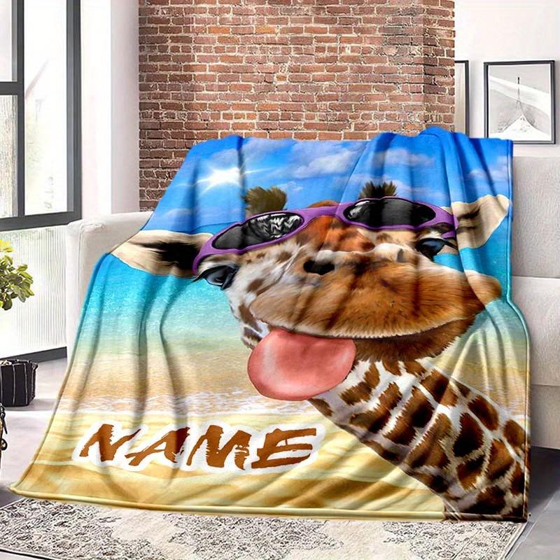 Funny Deer Sticking Out Tongue Customize Your Name Blanket Used For Chair Office Sofa Bed Camping Soft And Warm Giving Friends And Relatives Birthday