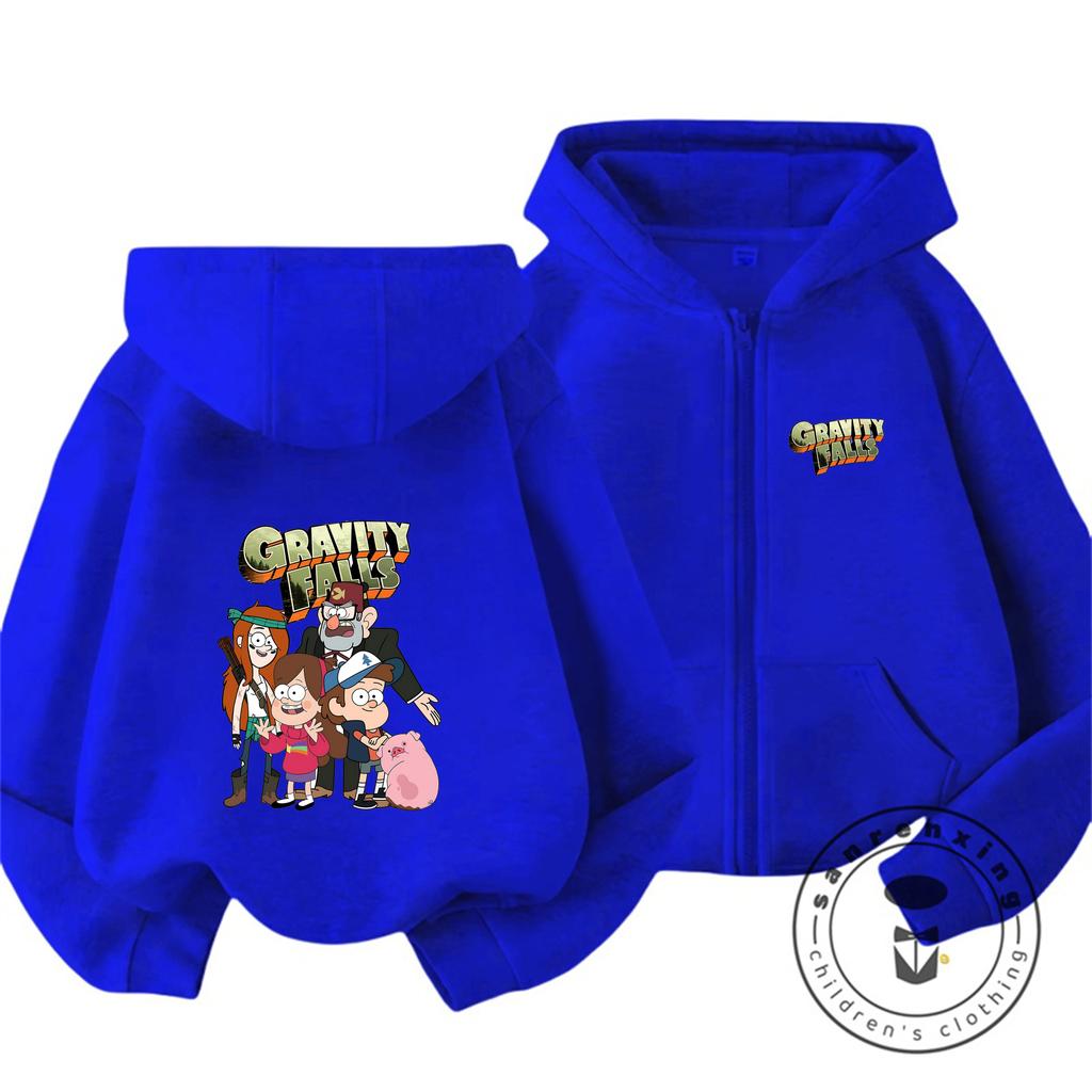 Vintage Wash Gravity Falls Zip Hoodie Children 3-14 Years Retro Kawaii Hooded Jacket Outdoor Winter Fun