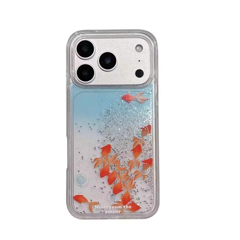 Goldfisch Treibsand Flüssighülle für iPhone 17 16 15 14 13 Pro Max Handyhüllen Rückseite Coque Dynamischer Glitzer Bewegender Sand Schale Funda