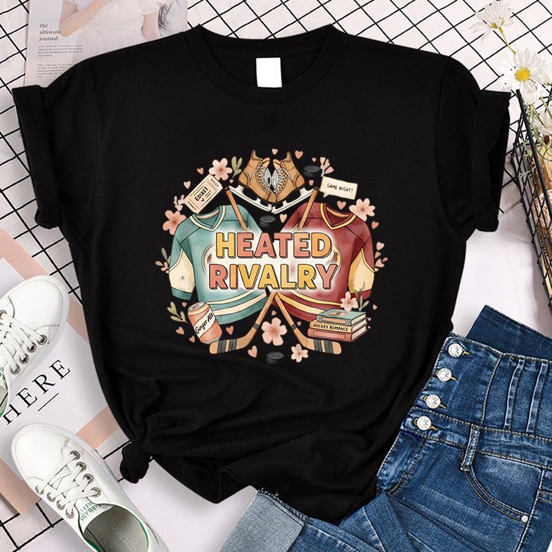 

Casual Gothic Tees Tops Women Graphic Vintage TShirt Heated Rivalry Print Crew Neck Sleeve T Shirt Clothes Aesthetic Clothes S