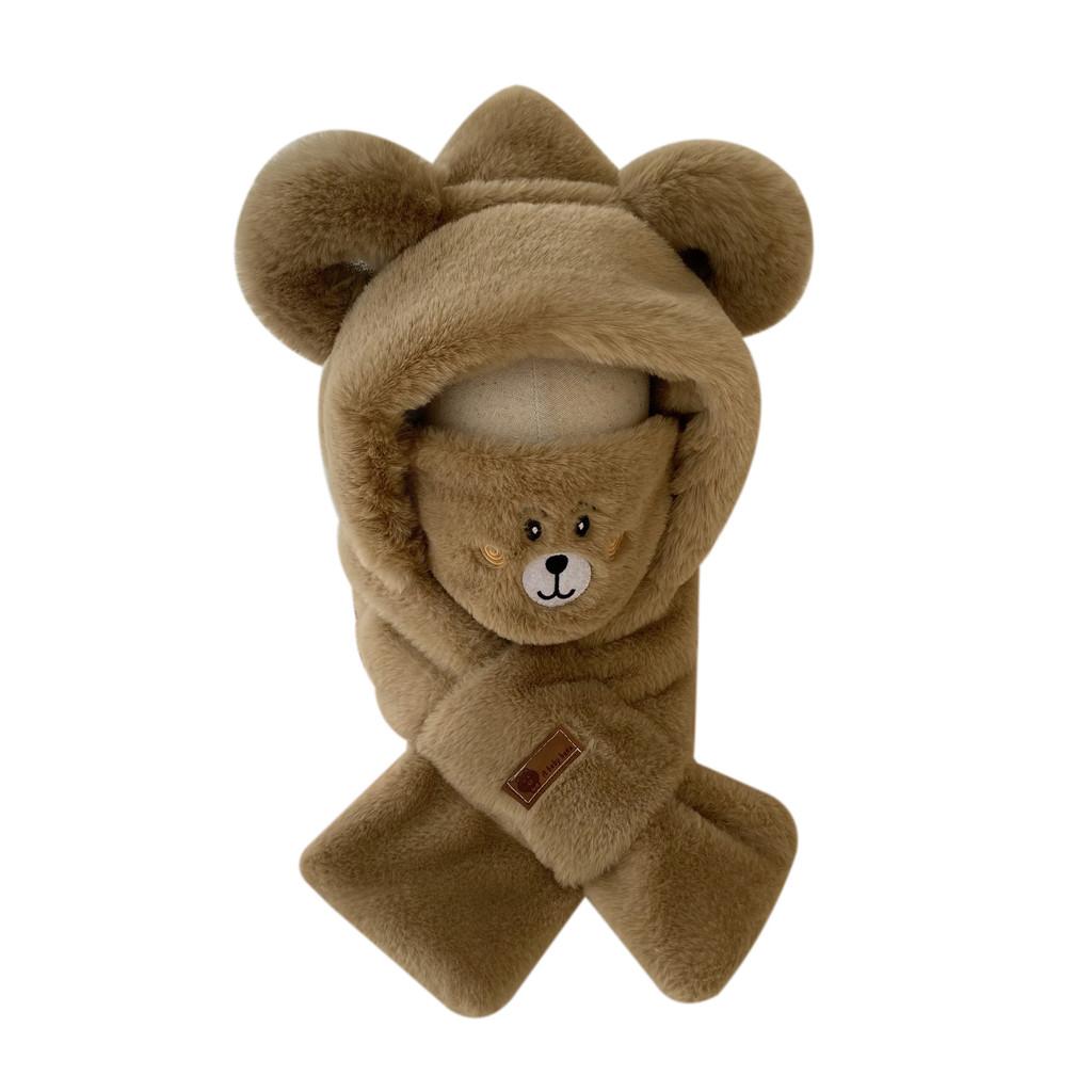 Winter Fashion Fluffy Bear Cap With Integrated Scarf And Mask For Casual Wear