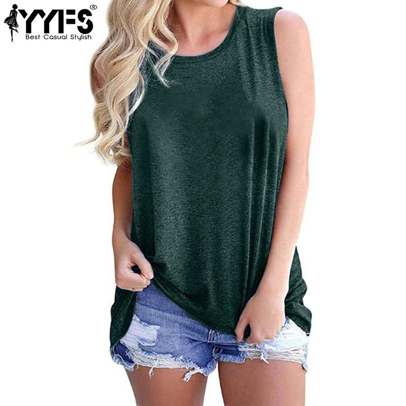 YYFS Women's Fashion Casual Summer Spring Solid Color Print Sleeveless O-Neck Blouses & Shirts