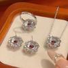 Jewelry Set Earrings Necklace Ring Colorful Ruby High-end Feeling Light Luxury Fashionable Women's