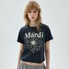 [mardimercredi] Schlankes T-Shirt Leopard Blume Rissig Marineblau Elfenbein