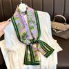Japanese Purple Floral Silk Streamer Mulberry Silk Silk Scarf Women's Thin Long Ribbon Silk Scarf Retro Headband