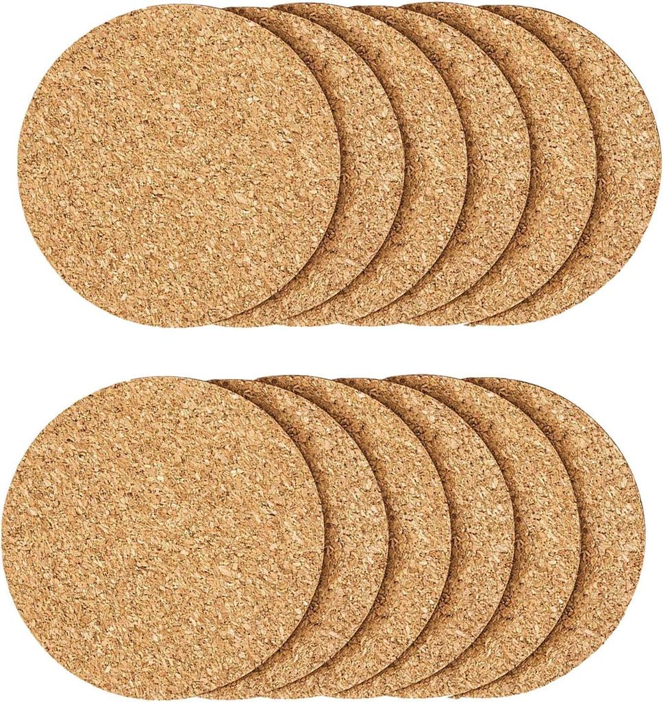 Stylish Cork Coasters, 5mm Thick, 10cm Diameter, Round, Pack of 12, Heat-resistant, Non-slip, Rounded Coffee Table Coasters for Drinks, Large