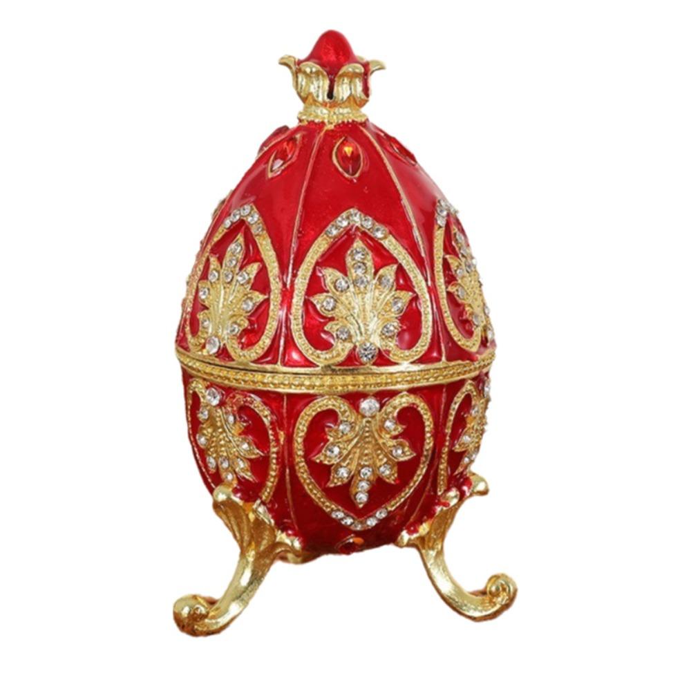 European Style Easter Egg Ornament Zinc Alloy Retro Egg Shape Jewelry Storage Box Tall Feet Jewelry Organizer Birthday Gifts