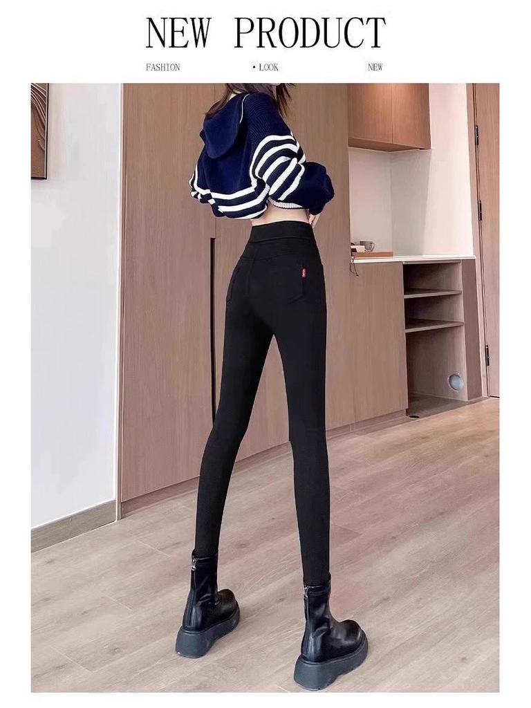 Women's High Waist Tummy Control Velvet Base Layer Pants - 2026 New Style Slim Leg Denim-Look Yoga Pants, Plus Size for Spring and Autumn.