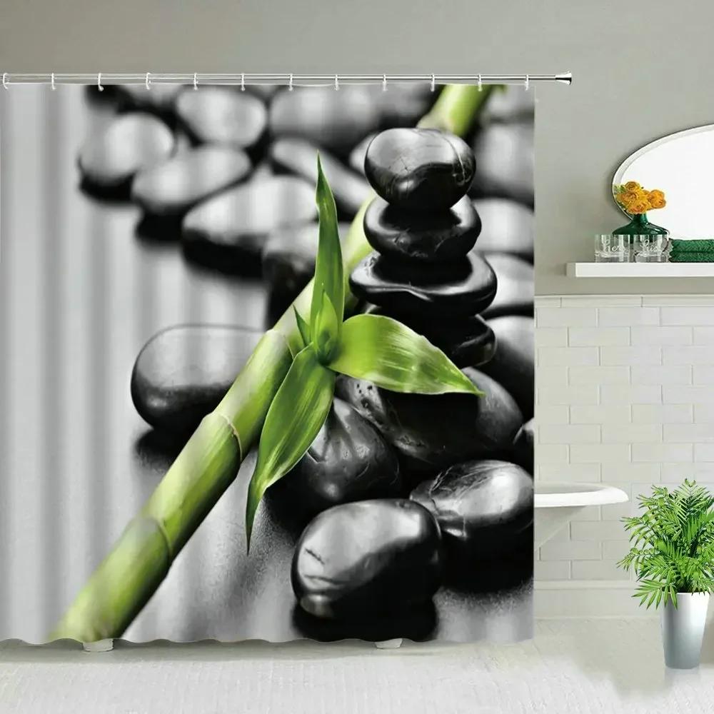 Chinese Style Ink painting Bamboo Landscape Shower Curtain Flower Bird Scenery Bathroom Waterproof Cloth Bath Curtains With Hook