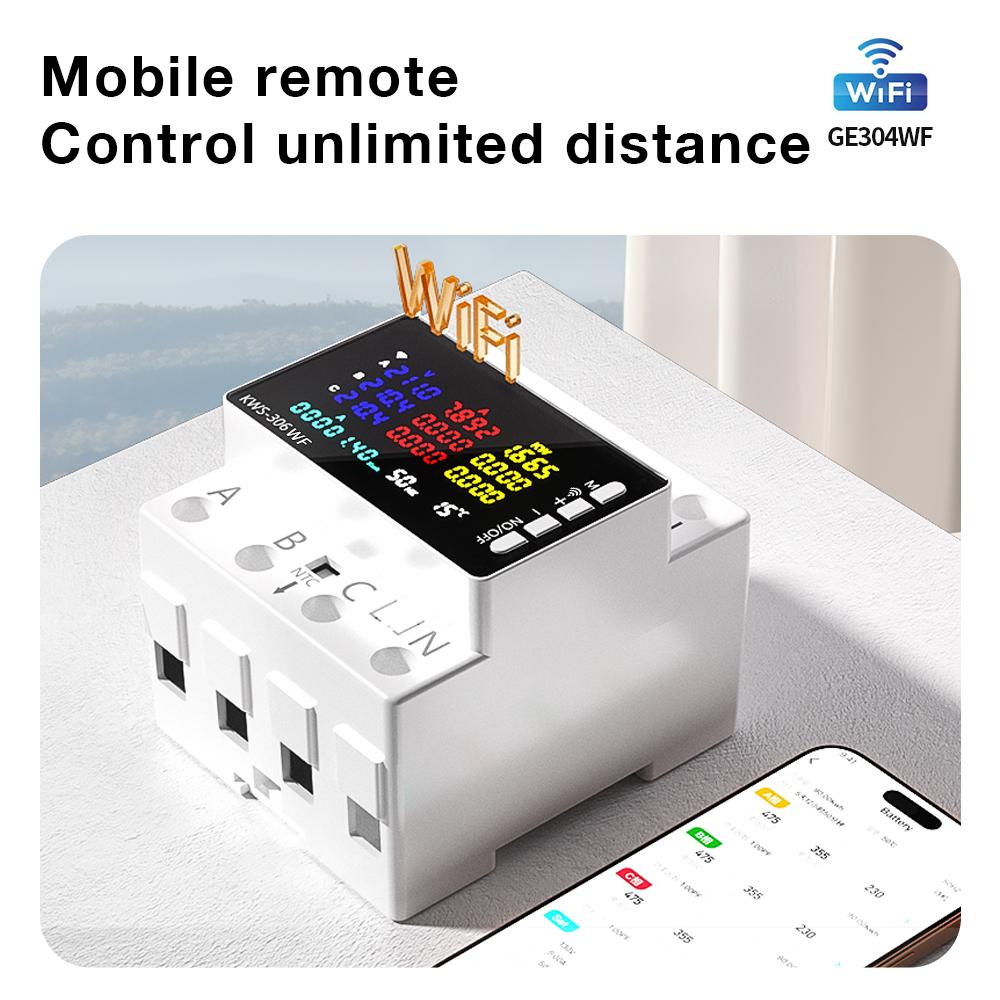 85-290V WiFi Stromzähler KWS-306WF Digitaler Energietester Strom Spannungsschutz Schalter Relais Farbbildschirm 3P Hutschiene Tisch