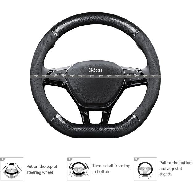 Ergocar Car Steering Wheel Cover Non-Slip Car Steering Wheel Protector Sport D-Shape Carbon Fiber & PU Leather Universal For Diameter 38Cm(15")