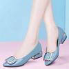 Women Fashion Sweet Light Weight Pointed Toe Sky Blue Slip On Square Heel Shoes Lady Classic Black Office Work Shoes Ba34