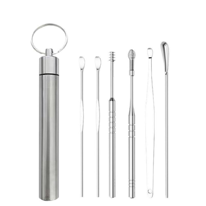 6Pcs Portable Ear Pick Set Stainless Steel Ear Wax Remover Tools with Non-slip Handle for Daily Ear Cleaning Use