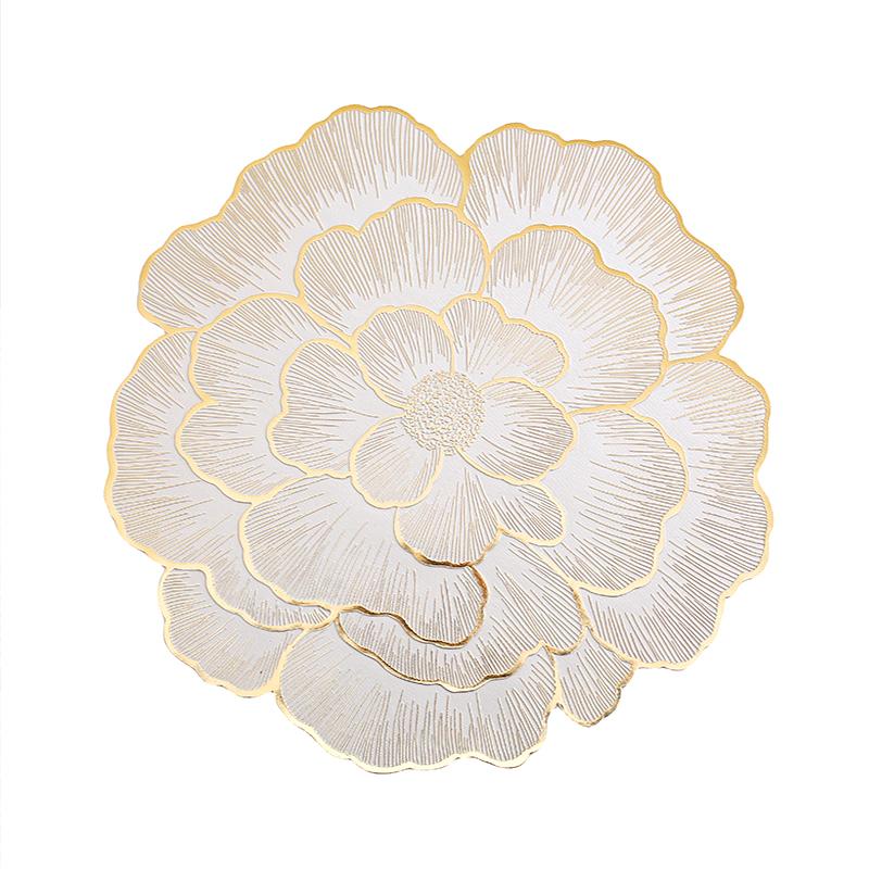 Peony Flower Placemat Nordic Style Gold Color Coaster Decorative Dinning Table Mat Waterproof Non-slip Heat Table Pad Home Decor