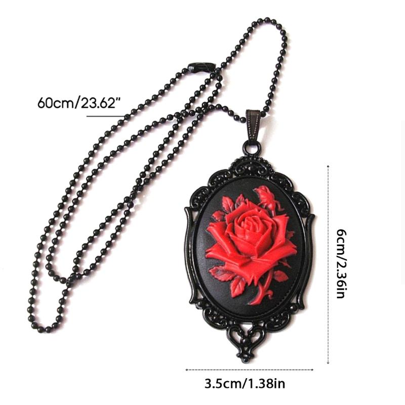 Gothic Red Rose Cameo Choker Necklace Halloween Cosplay Jewelry Adjustable Pendant Necklace Victorian Necklace Jewelry