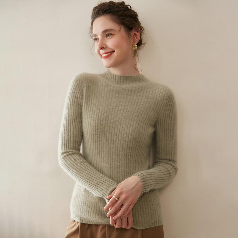 Women's Cashmere Half-Turtleneck Slim Pullover - Warm, Ribbed, and Perfect for Layering