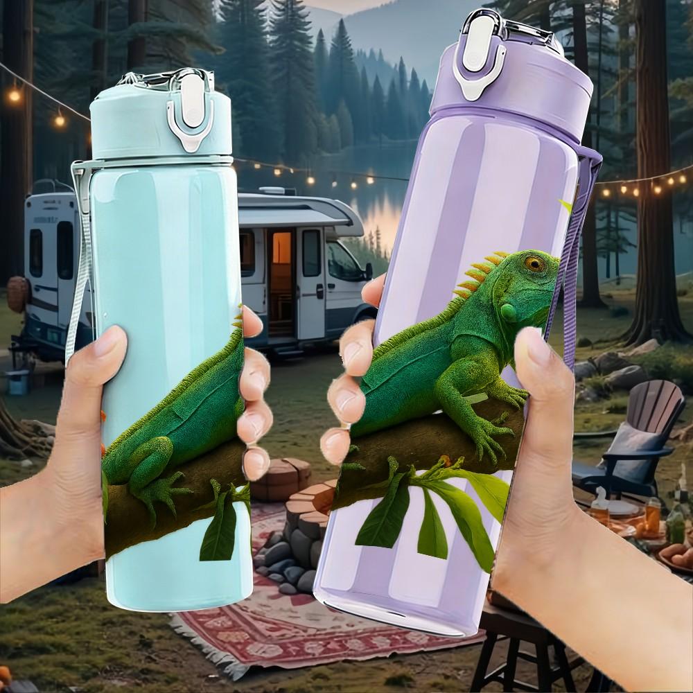 1PC Parrot Tropical Branch Leaf Print 750ml Color Plastic Sports Water Bottle Leakproof Flip Straw Lid Suitable for Sports Office Home Use