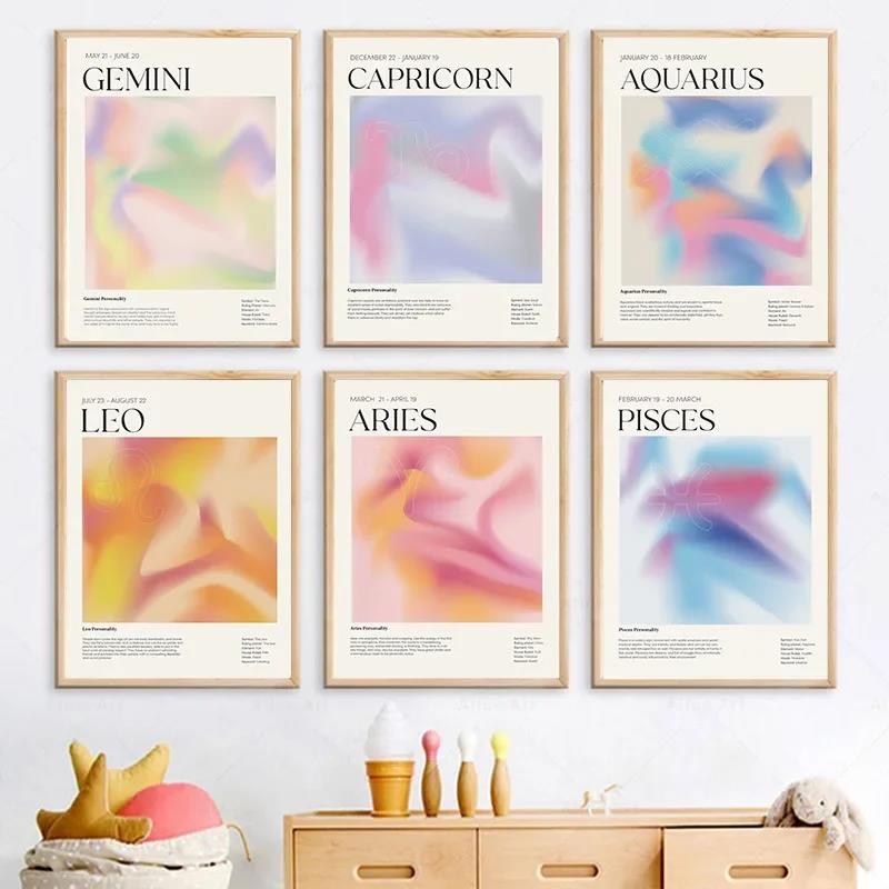 Painting Astrology Gradient Aura Zodiac Poster Horoscope Pictures for Living Room Decoration Constellation Wall Art Canvas
