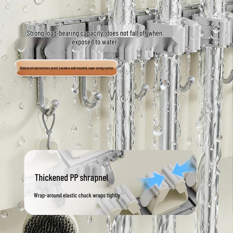 Mop and Broom Wall Mount Clip - No-Drill Storage Hook for Bathroom