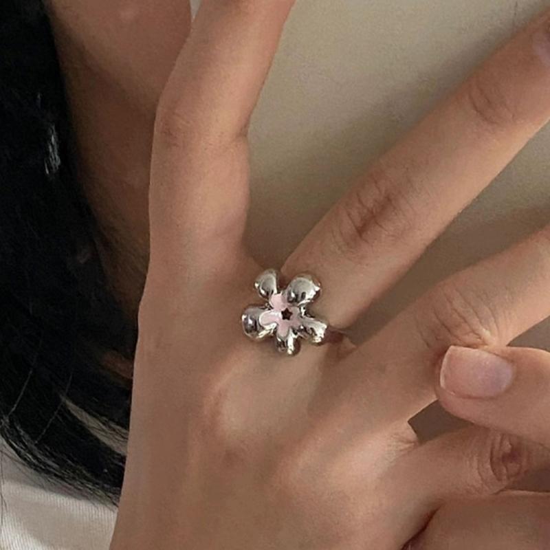 Trendy Flower Ring Delicate Adjustable Finger Ring Fashion Party Jewelry Geometric Aesthetic Open Ring for Wedding Gift