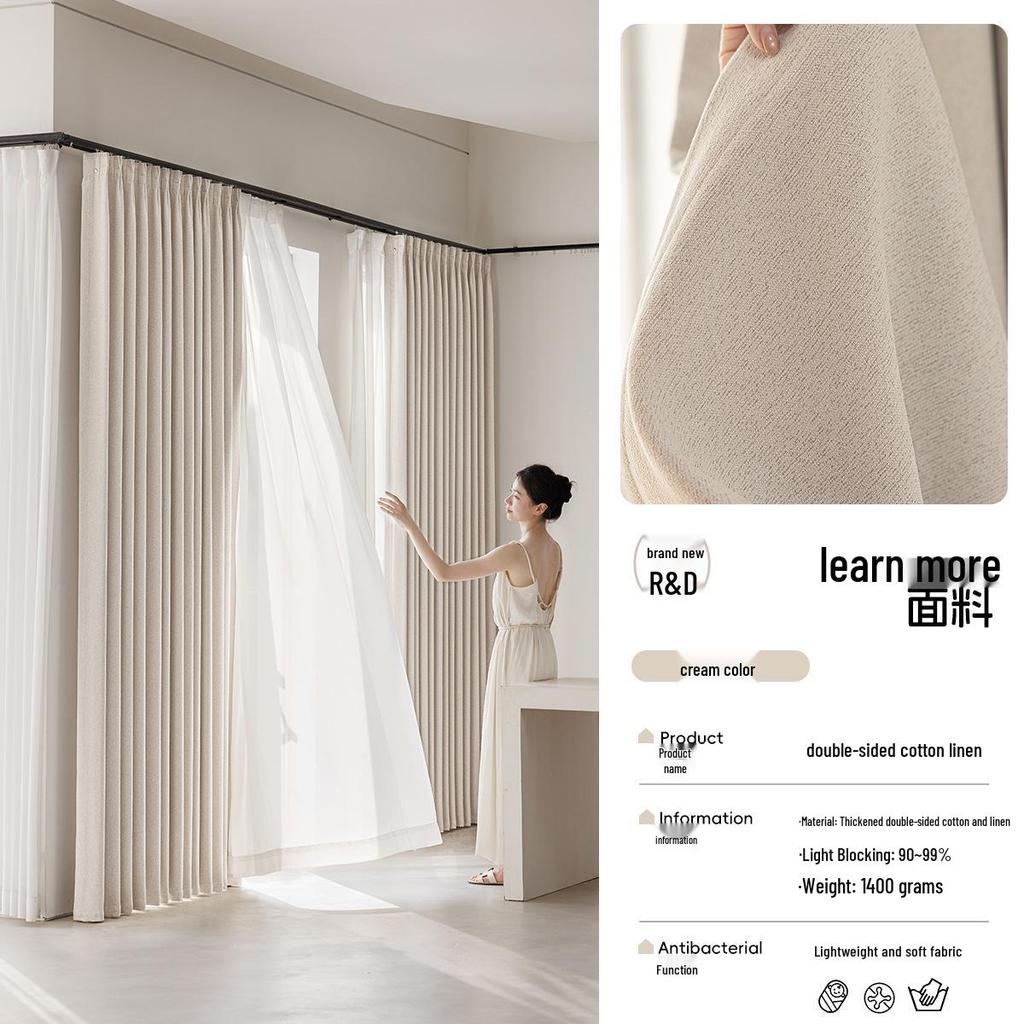 Elegant Double-Sided Cotton Linen Light-Blocking Curtains with Retro Design and Multiple Specifications