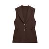 Spring New Women's Clothing British Style Decorated Row Button Ruched Lapel Sleeveless Knitting Vest Jacket 4192023