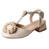 Newest Summer Girls Sandals Fashion Soft Bottom Pearl Princess Performance Baby Kids Dance Shoes Student Pu Leather High Heels A