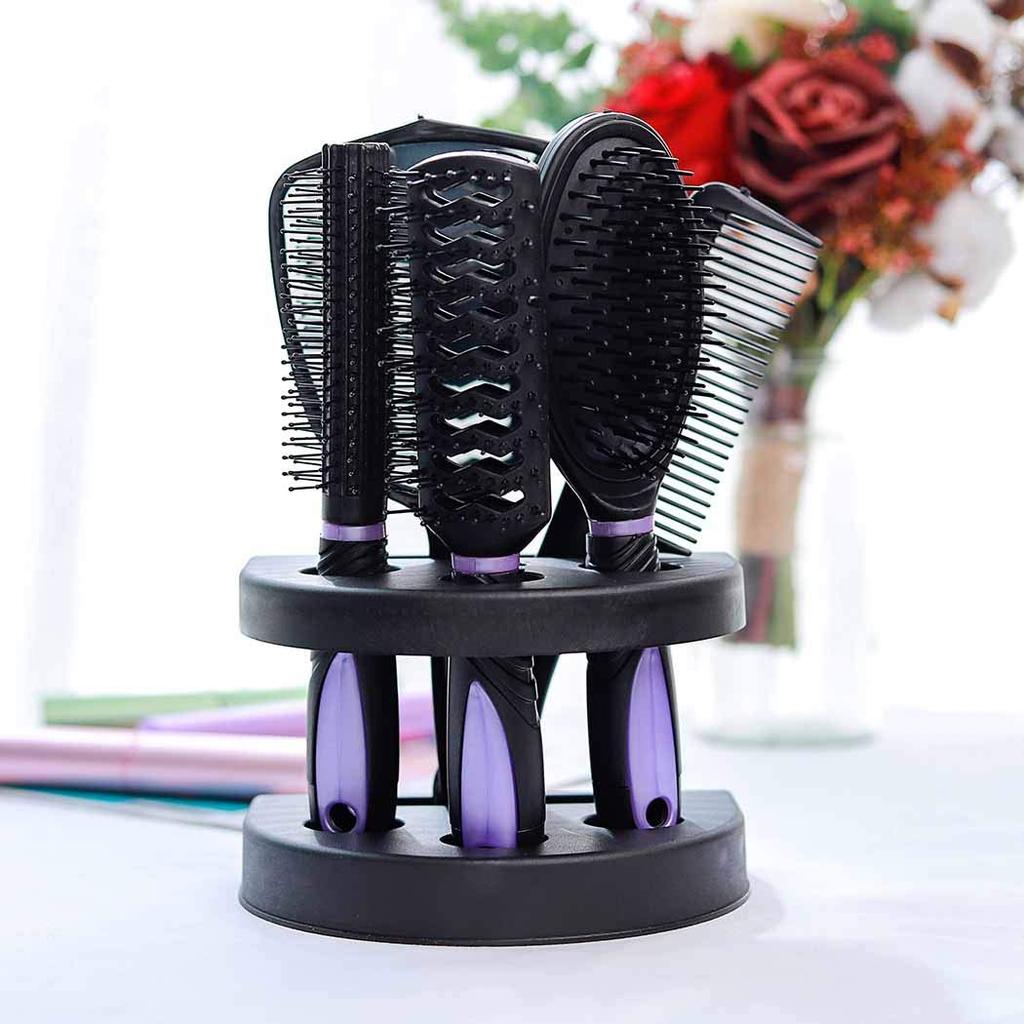 5-Pack Comb Brush Set with Mirror Hair Brush Holder Professional Massage Comb Cosmetic Hair Styling Tool Set