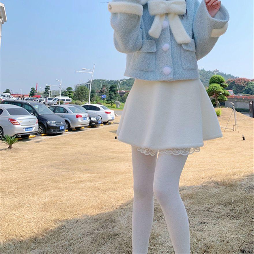 

Sweet Age-Reducing Cute Fluffy Midi Skirt - Women s 2025 Autumn/Winter Lace Patchwork, High Waist Slimming A-Line Skirt S (Weight: 70-95kg) білий