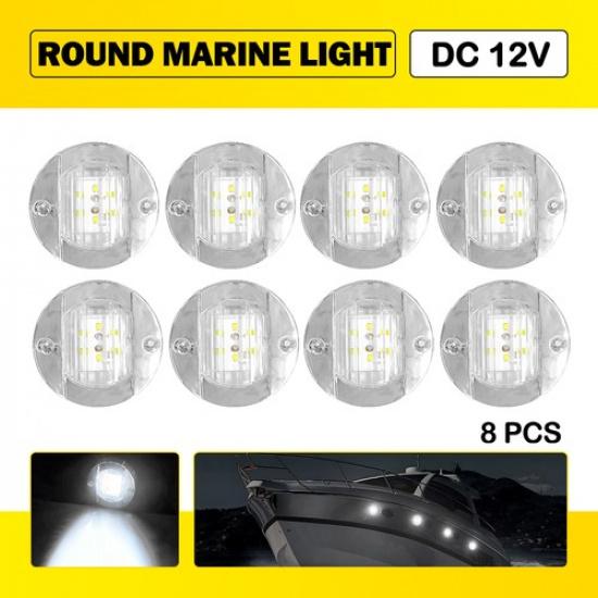 8X White Round Marine Boat LED Courtesy Lights Cabin Deck Stern Navigation Light