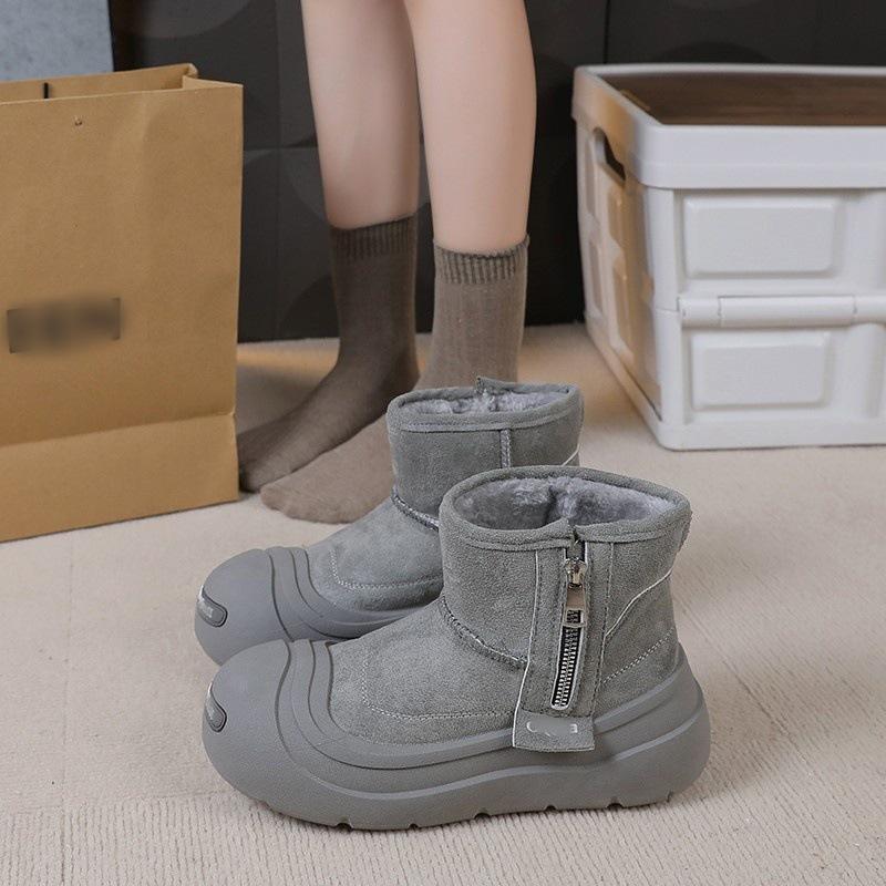 Piccoli stivali da neve con suola spessa, nuove scarpe in cotone calde di velluto ispessito, stivali in cotone invernali a punta larga
