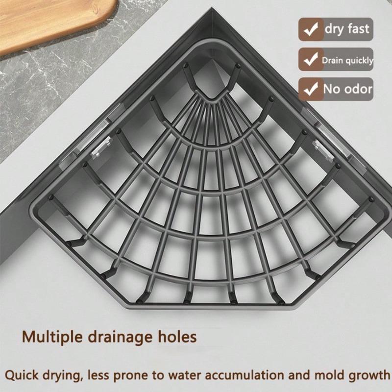 Organizér do dřezu, Mýdlenka, Zátka do odpadu, Stojan na houbičku, Multifunkční nerezový úložný koš, Nástěnné police do kuchyně a koupelny, Černá/Šedá