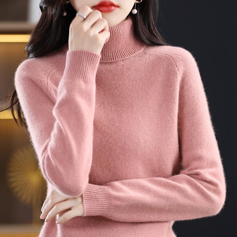 High-Neck Slimming Knit Sweater - Women's Elegant Autumn/Winter Base Layer
