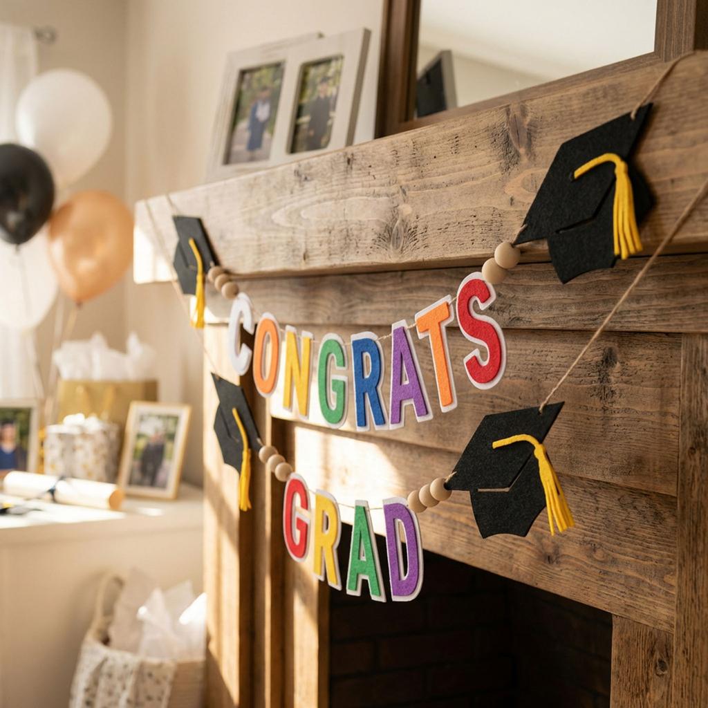 Felt Graduation Pennant Hanging Ornament With Wooden Beads For Photography Backdrops Graduation Ceremony And Celebration
