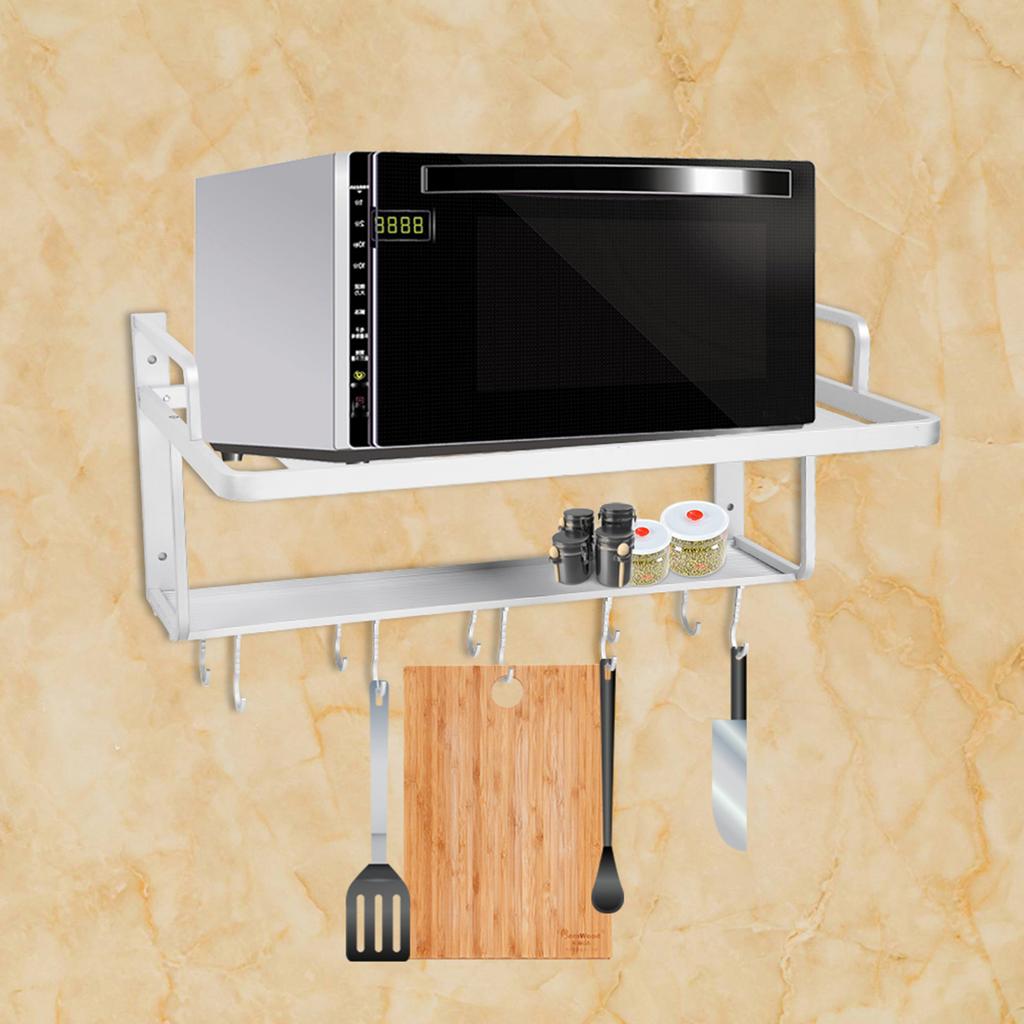 Space Aluminum Double Layers Hanging Microwave Oven Rack Stand Kitchen Storage Shelf Organizer