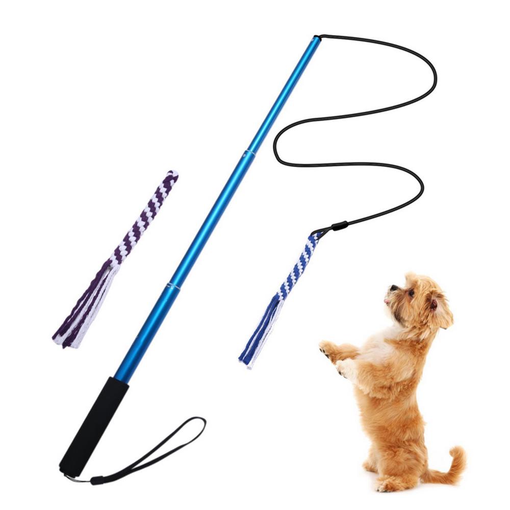 Blue Small Size Dog Extendable Teaser Wand Foldable Lightweight Dog Training Stick Toy for Outdoor