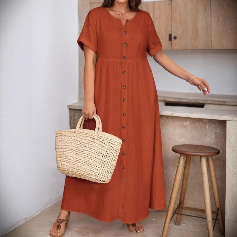 

Elegant Women s Spring and Summer Loose High-waisted Dress 4XL помаранчевий