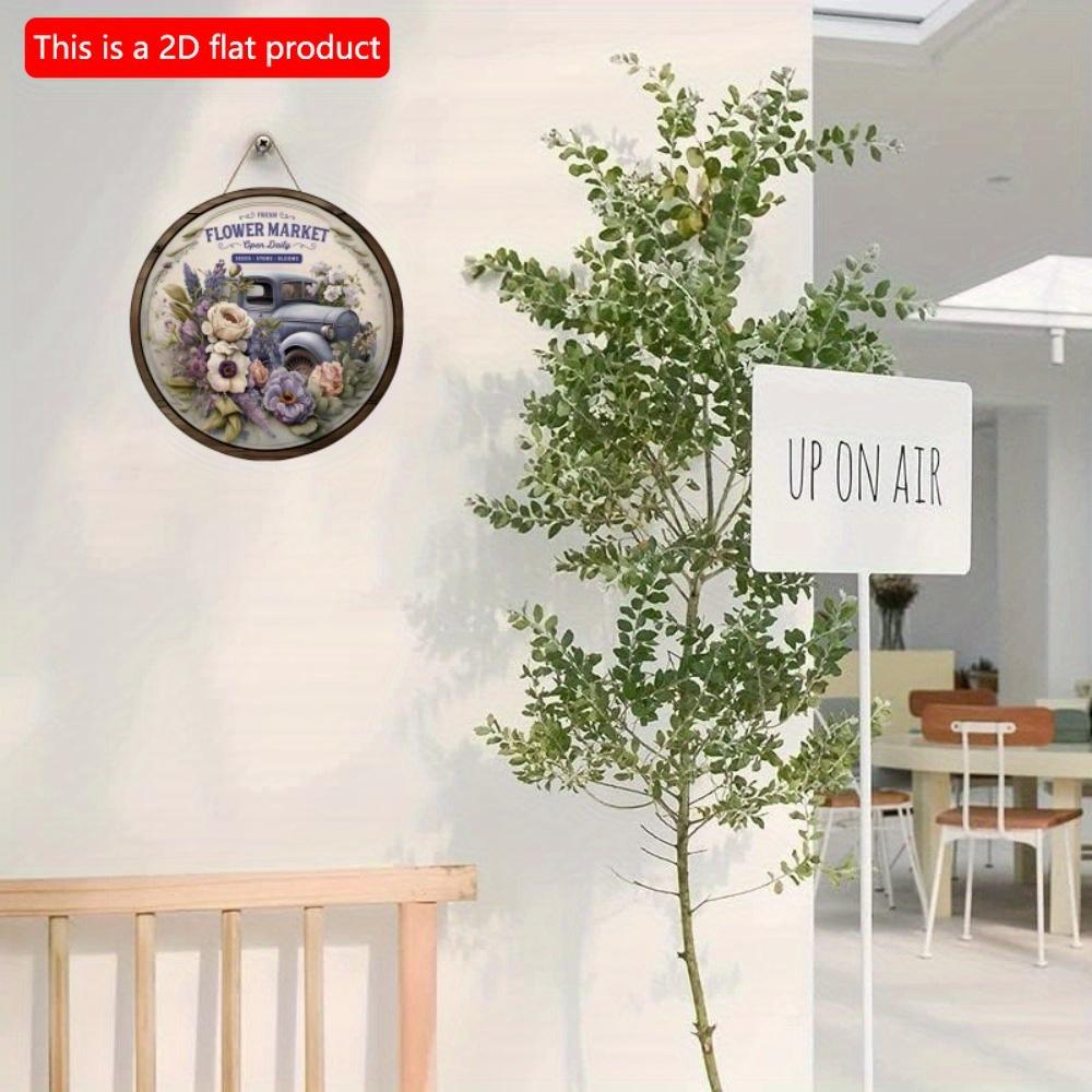 1pc 2d Flat Retro Round Wooden Sign Flower Market Flower Truck, Novel and Interesting Garage Bar Kitchen Home Family Friend Gift Wooden Sign- 20cm