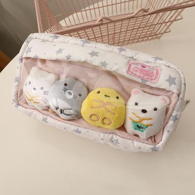 Trousse à crayons mignonne et douce de grande capacité, rembourrée et transparente, avec 4 poupées, papeterie étudiante, sac à stylos, sac de rangement cosmétique girly, cadeaux