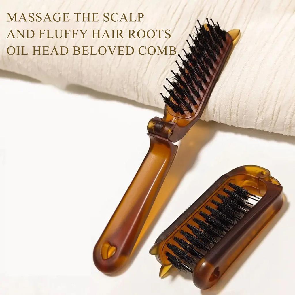 Amber Folding Comb with Boar Bristle Design Portable Travel Hair Comb BH09