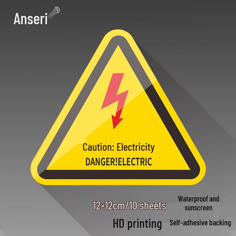 Ansai Rui Danger Electricity Warning Sign Sticker, 12x12cm, Pack of 10