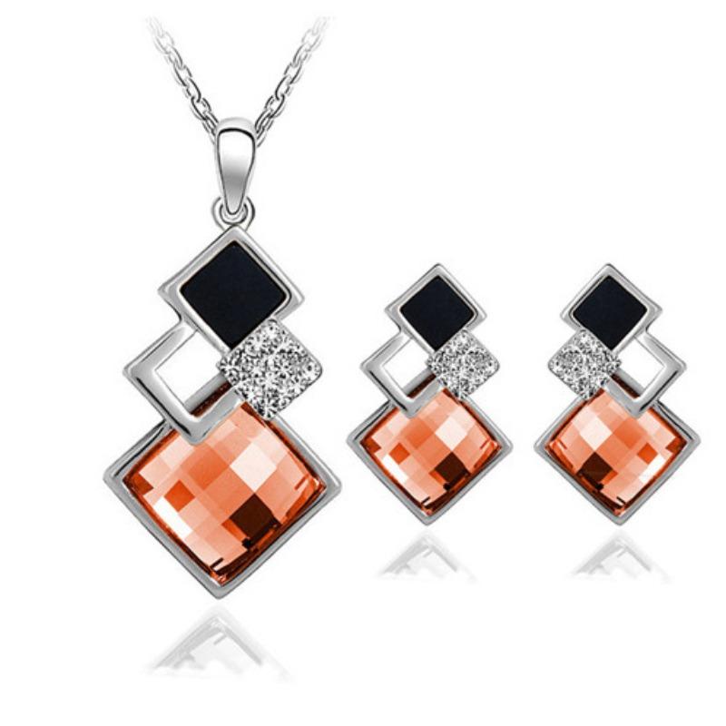 Fashionelegant jewelry suit women's classic geometric square crystal acrylic jewelry