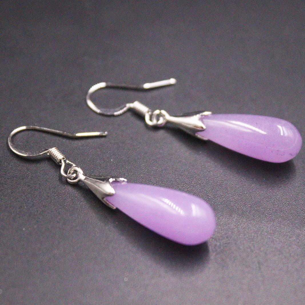 

Серьги из настоящего нефрита Gp, позолоченные 18 карат, для женщин, фиолетовый жадеит, халцедон, дождевые капли, нагревающийся нефрит, серьги-крючки 40 * 7 мм фиолетовый