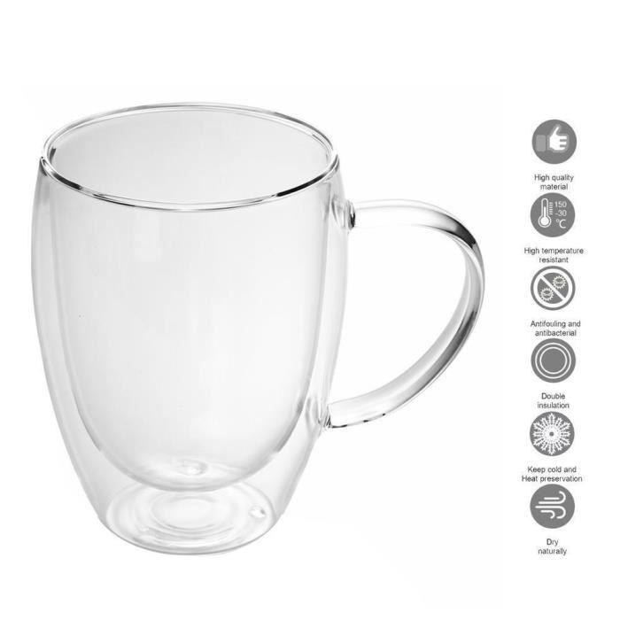Intirilife 2X Verre Thermique à Double Paroi 300-400ml en Clair - Isolation soufflée à la Bouche pour Latte Macchiato ou à café